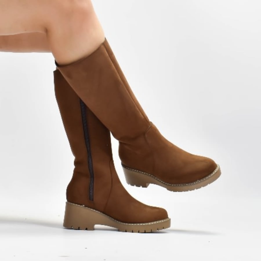 MA4303 Botas para dama tubo alto tacon corrido gamuza