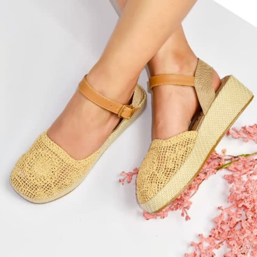JM2515 Flats de verano para dama encaje suela forrada yute