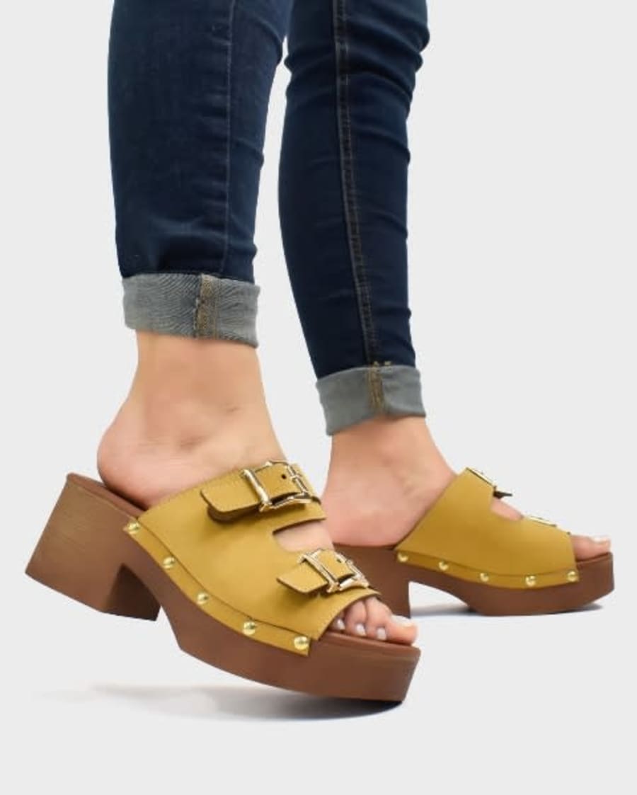 MA503 Tacones de verano de medianos 6 cm tipo madera con remache