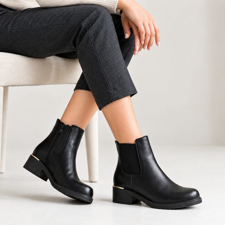 MA2401 Botin para dama con tacon bajito con resorte con detalle dorado en la suela